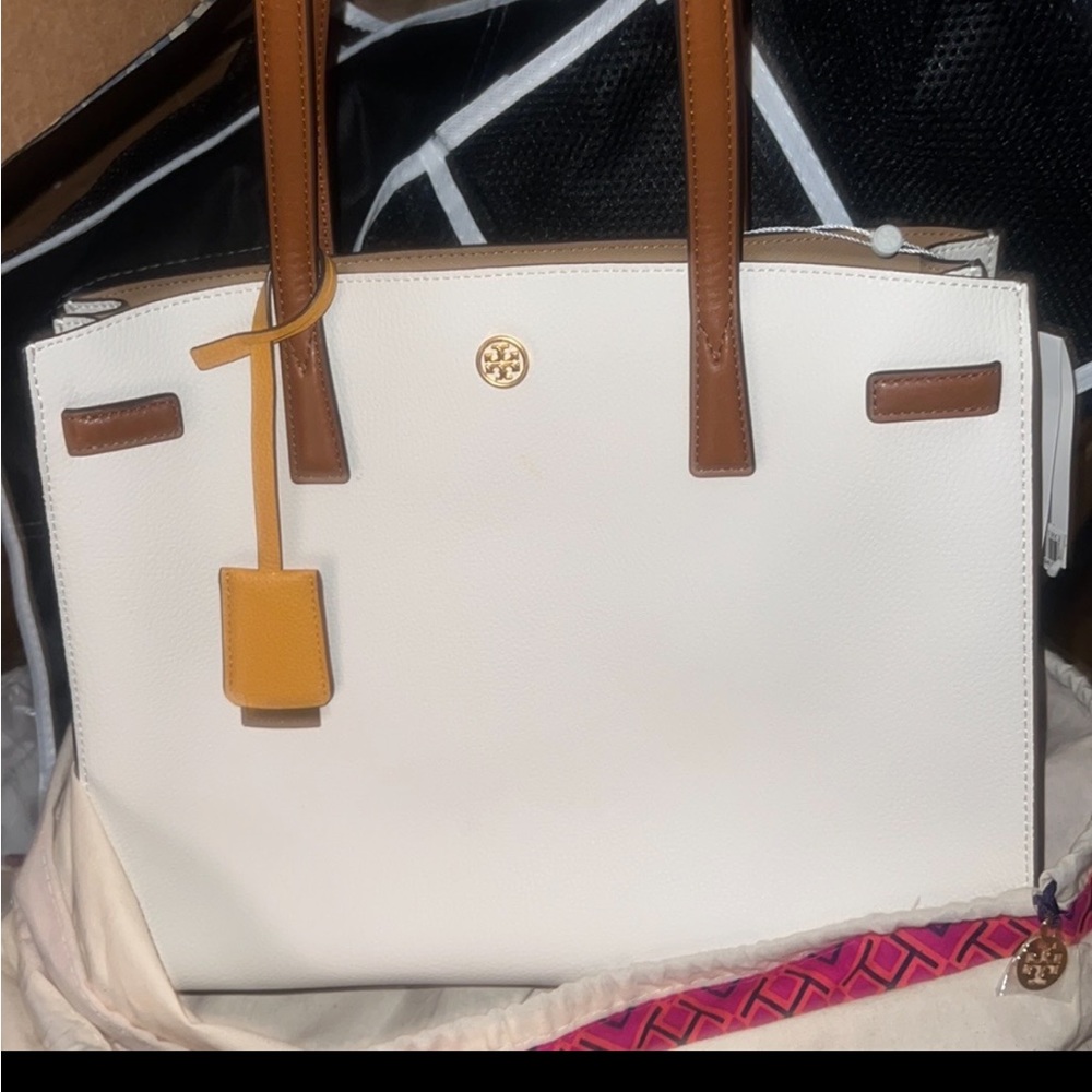 NWT Tory Burch Walker Color-block Leather Satchel 14"W×10 ½"H x 5" Dual interior